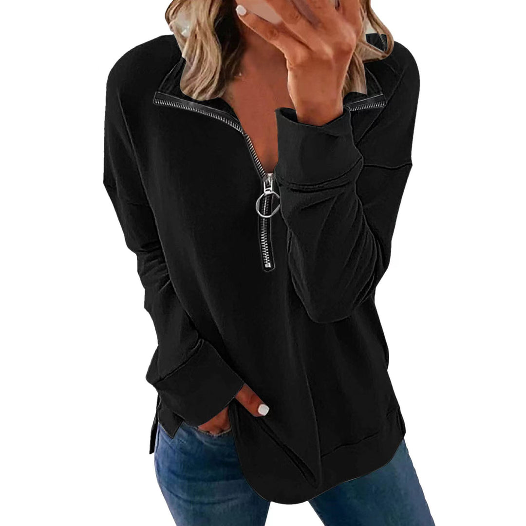 Damen legerer Sweatshirt mit Halbreißverschluss EB