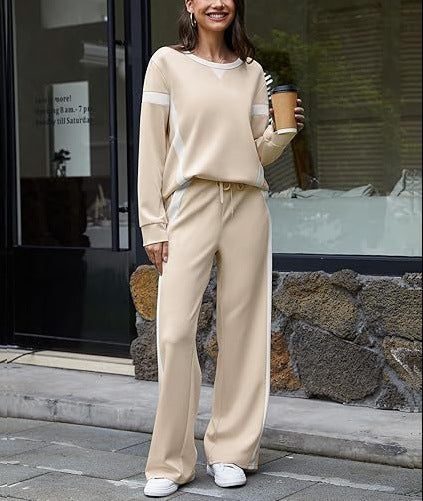 Damen nan sportives Lounge-Set mit weitem Sweatshirt, Palazzohose und seitlichen Kontraststreifen EB
