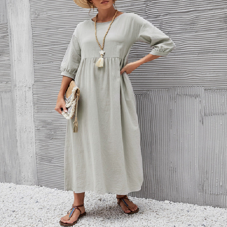 Damen Freizeitmaxikleid mit luftigen Ärmeln und seitlichen Taschen EB