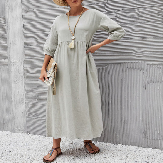 Damen Freizeitmaxikleid mit luftigen Ärmeln und seitlichen Taschen EB