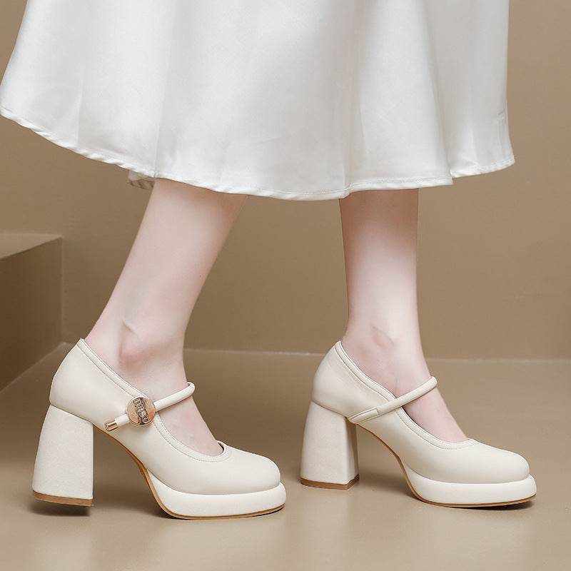 Damen elegante Mary Jane Pumps mit modischem Blockabsatz und Schnalle EB