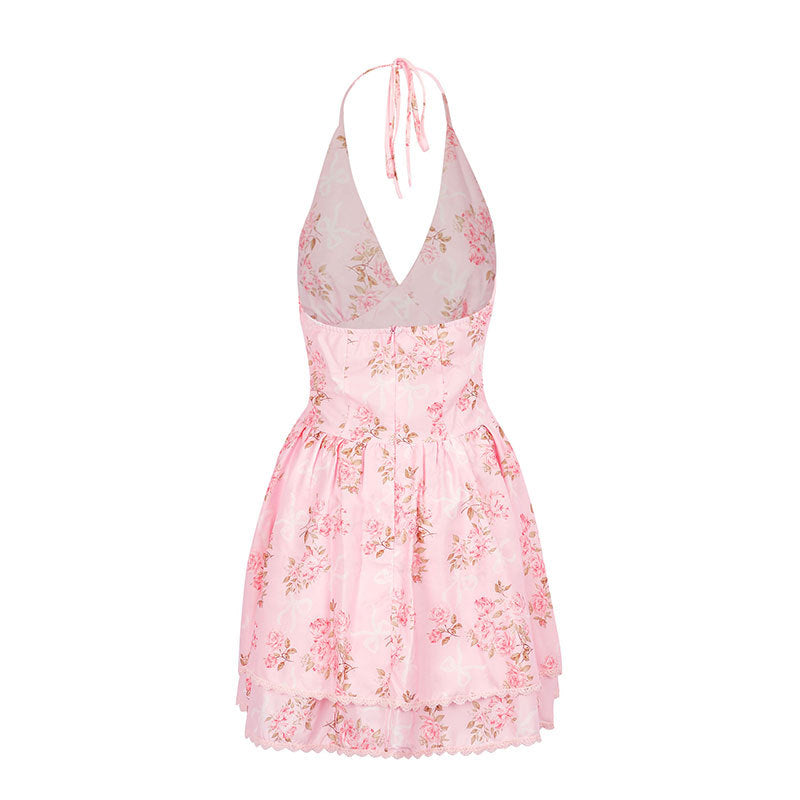 Damen Sommerliches Neckholderkleid mit floralem Muster und Rüschendetails EB