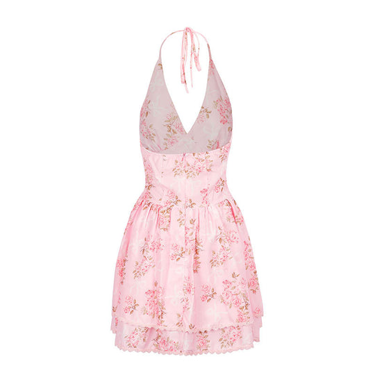 Damen Sommerliches Neckholderkleid mit floralem Muster und Rüschendetails EB