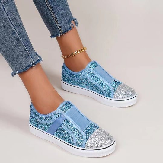 Damen Glitzernde Sneaker mit elastischem Fersenriemen und modischem Design EB