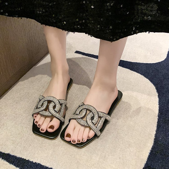 Damen glamouröse Mules mit funkelnder Schmuckverzierung EB