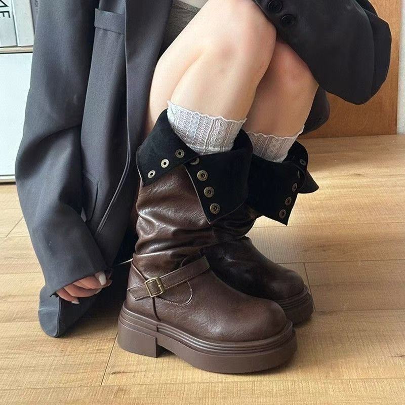 Damen Mode Stiefel mit eleganten Riemen und lässigem Design EB