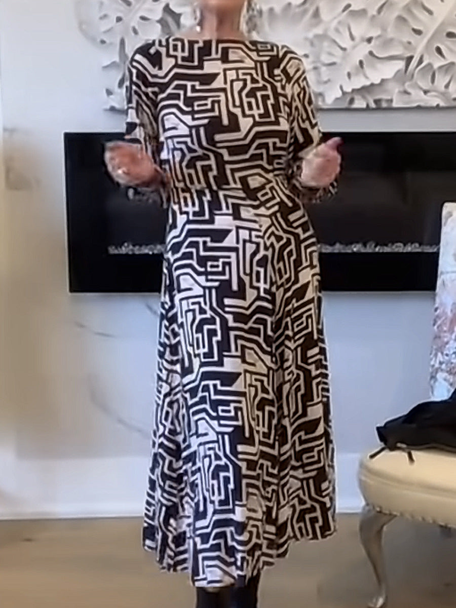 Damen Maxikleid mit modernem geometrischem Muster und geschmeidigem Fall EB