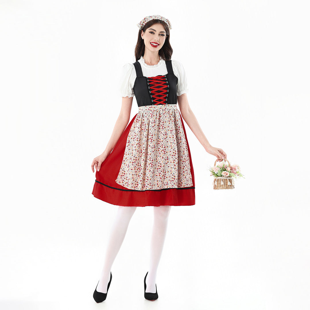 Damen nan traditionelles Dirndlkleid mit geschnürtem Mieder und floraler Schürze EB