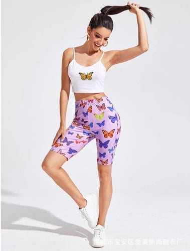 Damen Radhosen mit buntem Schmetterlingsdruck EB