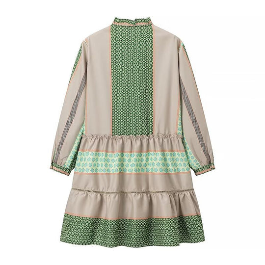Damen Langarmhemdkleid mit elegantem Muster und Rüschensaum EB
