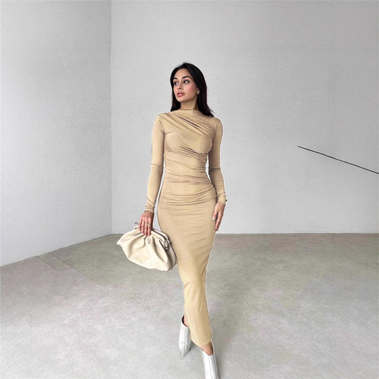 Damen Elegantes Wickelkleid mit langen Ärmeln und figurbetonendem Schnitt EB