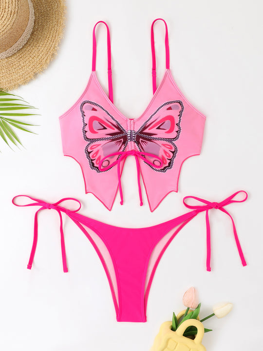 Damen Buntes Bikini-Set mit Schmetterlingsdesign EB
