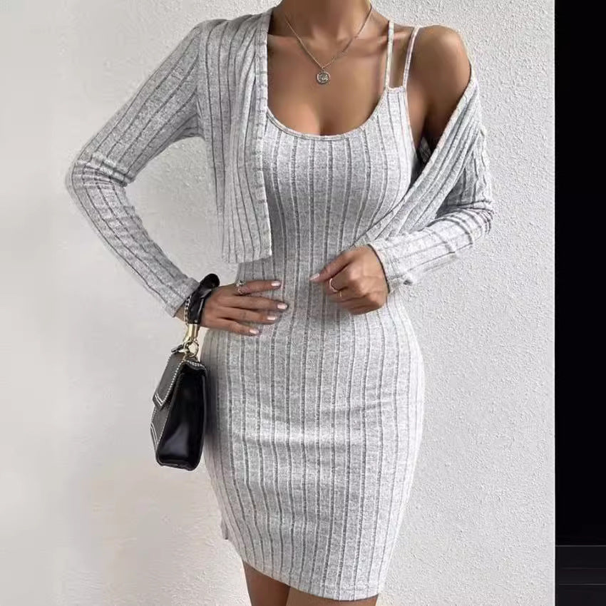 Damen Strickkleid mit geöffnetem Cardigan EB
