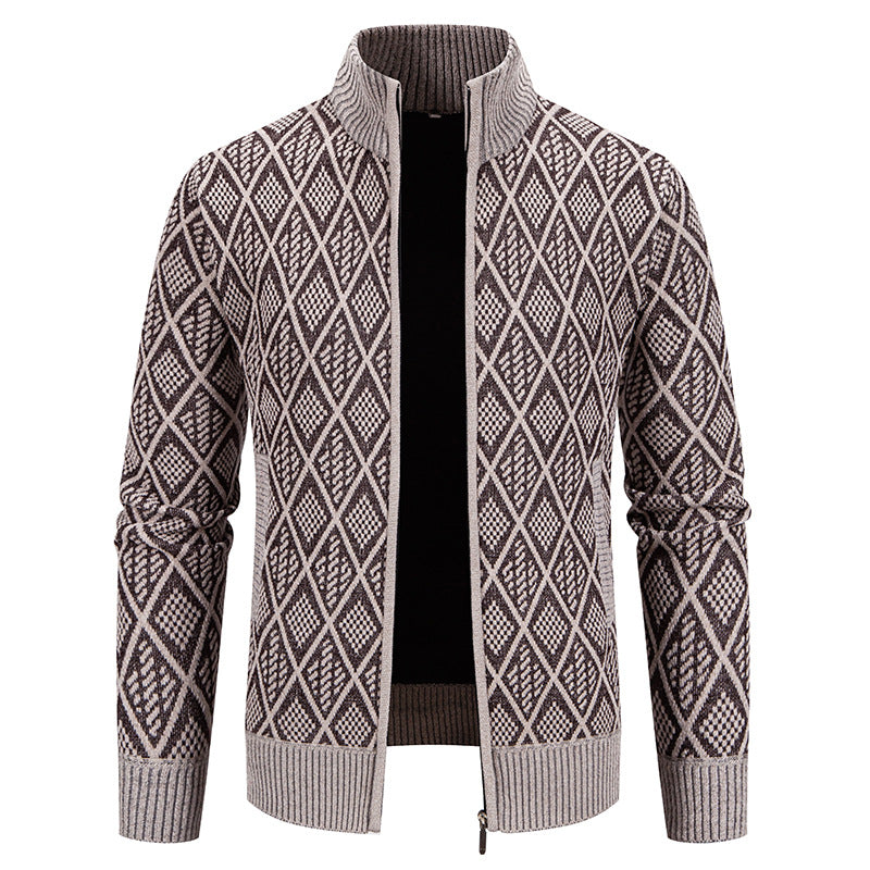 Herren Strickjacke mit strukturiertem Design und hohem Kragen EB