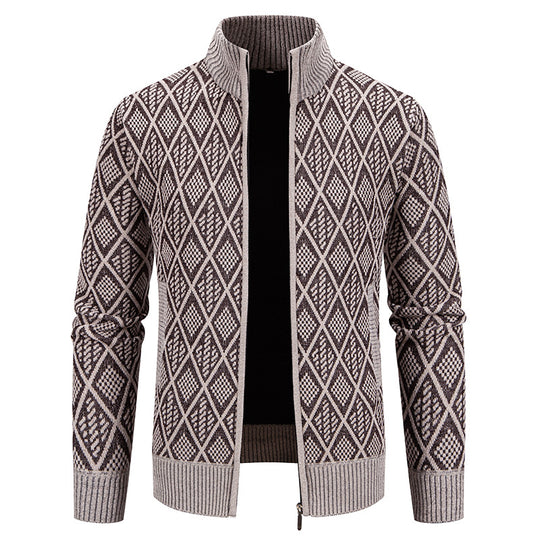 Herren Strickjacke mit strukturiertem Design und hohem Kragen EB