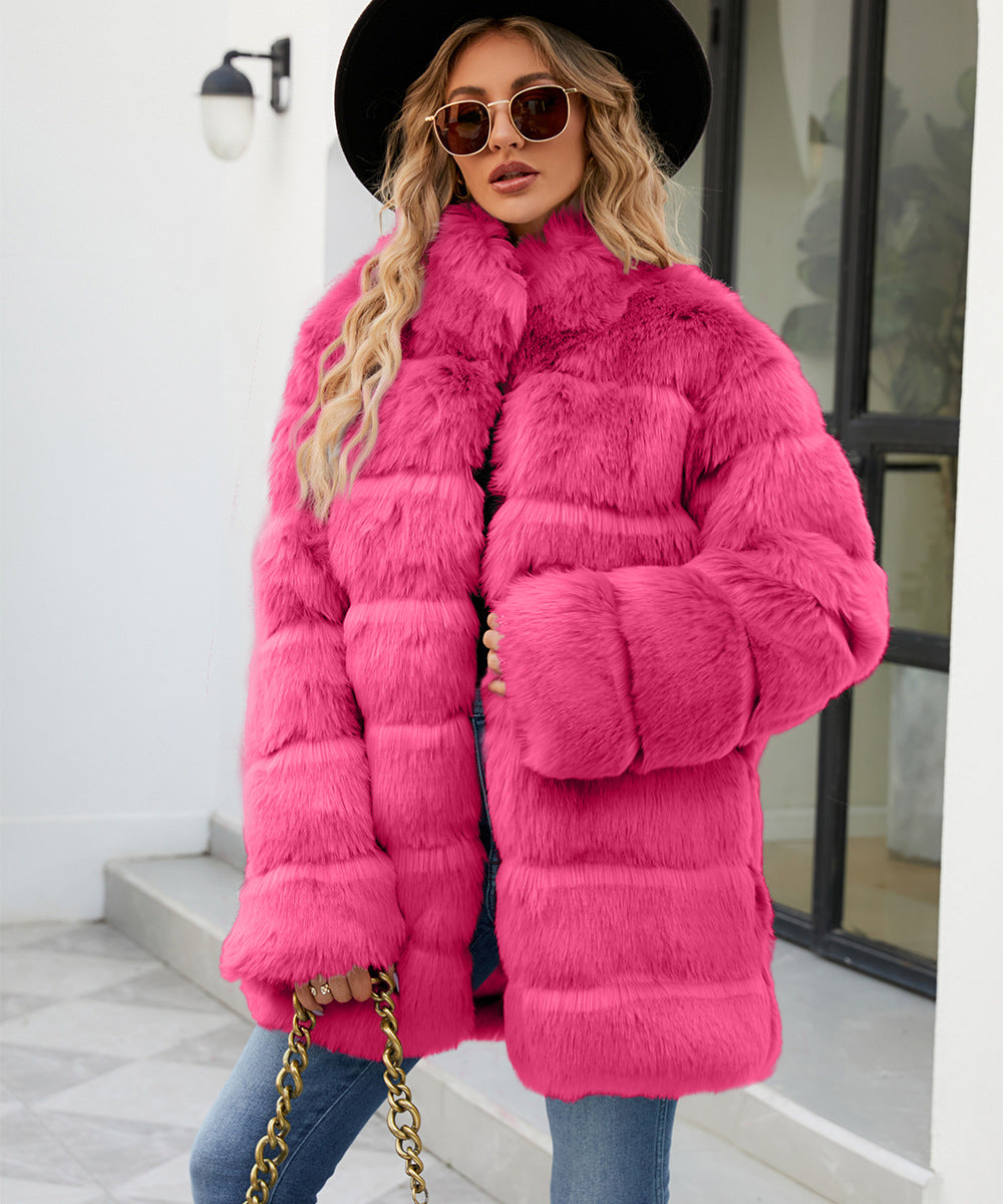 Damen Luxuriöse Kunstpelzjacke mit lockeren Ärmeln und voluminösem Schnitt EB