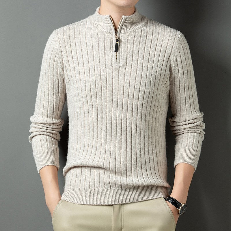 Herren Strickpullover mit modernem Stehkragen im Rippdesign EB