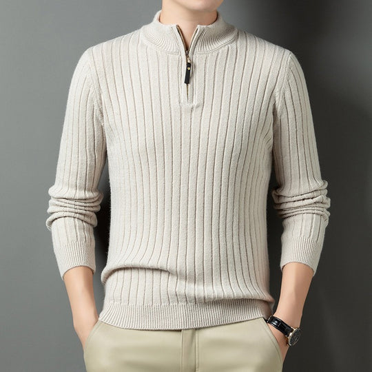 Herren Strickpullover mit modernem Stehkragen im Rippdesign EB