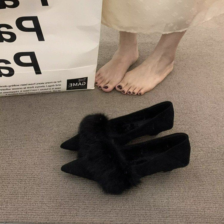 Damen spitze Slingbacks mit flauschigem Kragen und eleganter Absatzgestaltung EB