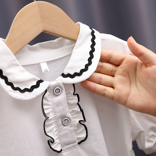 Mädchen modische Bluse mit Rüschenkragen und Puffärmeln EB
