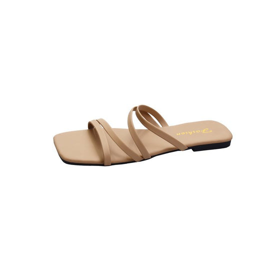 Damen flache Riemchen-Sandalen mit quadratischer Spitze EB