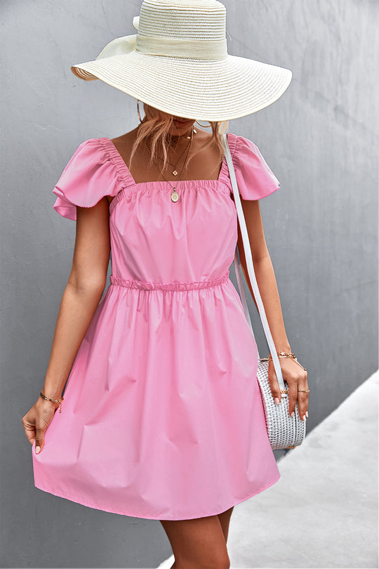 Damen Freizeitkleid mit voluminösen Ärmeln und elastischem Taillenzug EB