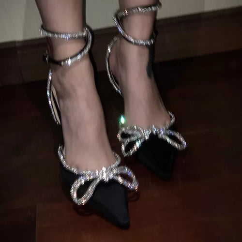 Damen elegante High Heel Sandalen mit funkelndem Schmuck-Detail EB