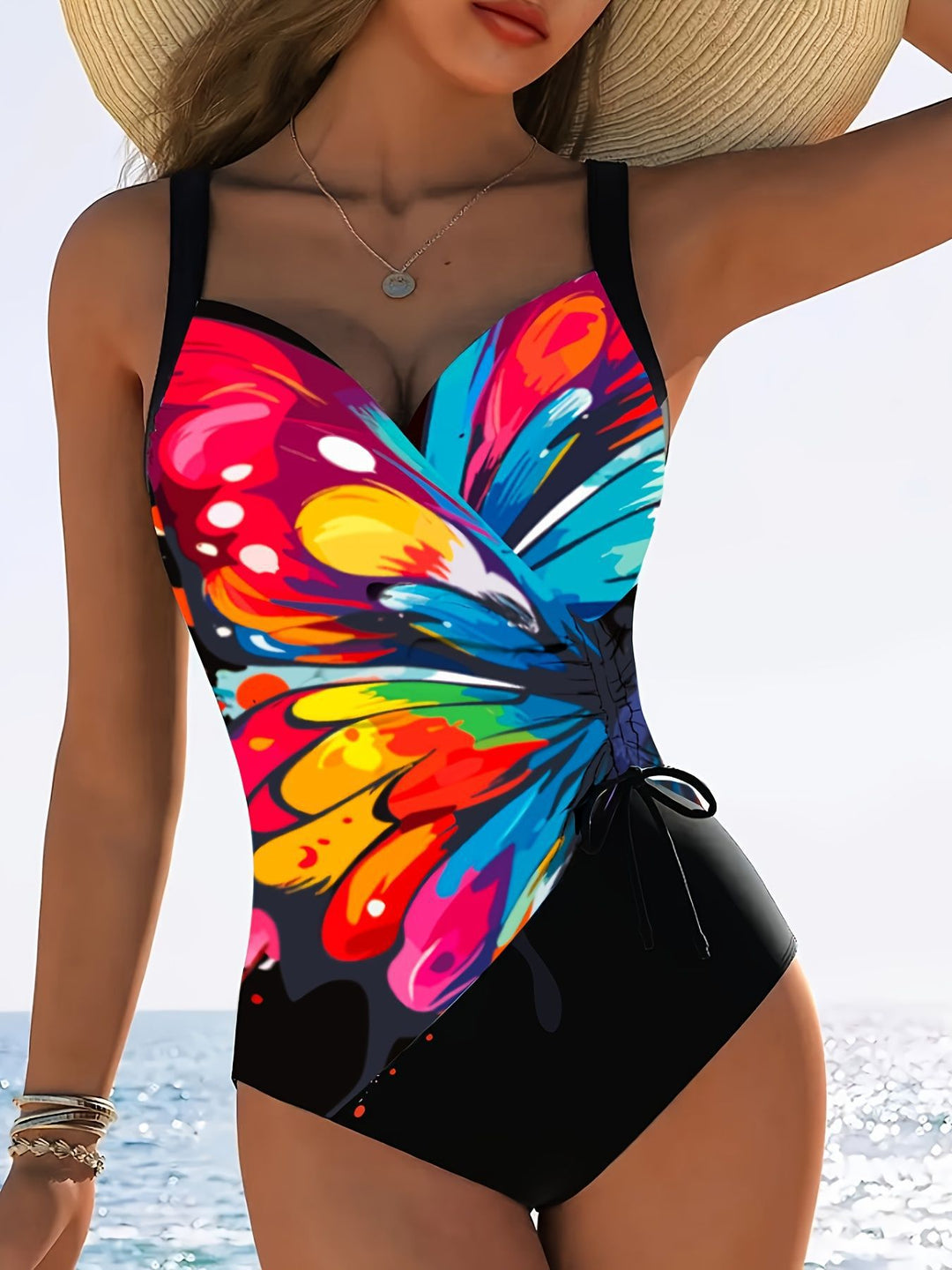 Damen Einteiliger Schwimmanzug mit kreativen Raffungselementen EB