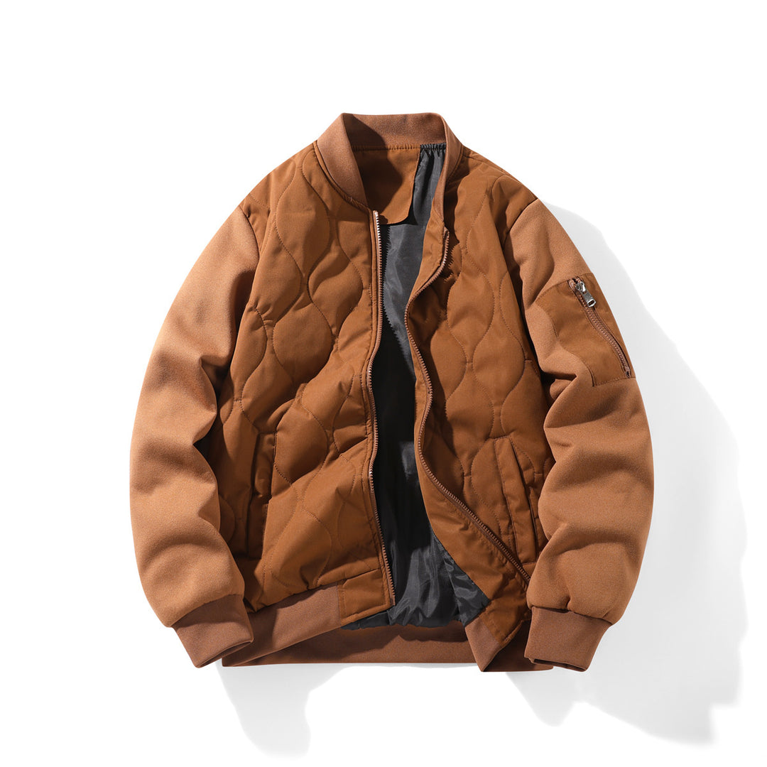 Men's  Quilted Bomber Jacket with Ribbed Collar and Sleeve Zip Pocket EB