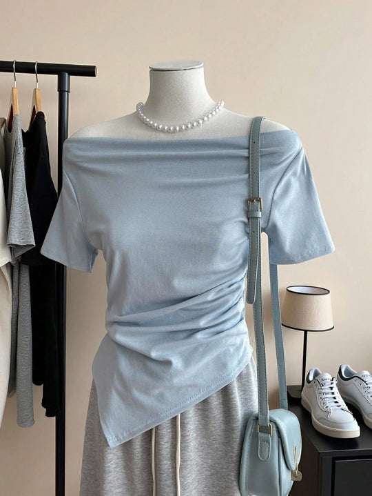 Damen Off-Shoulder T-Shirt mit Raffung EB
