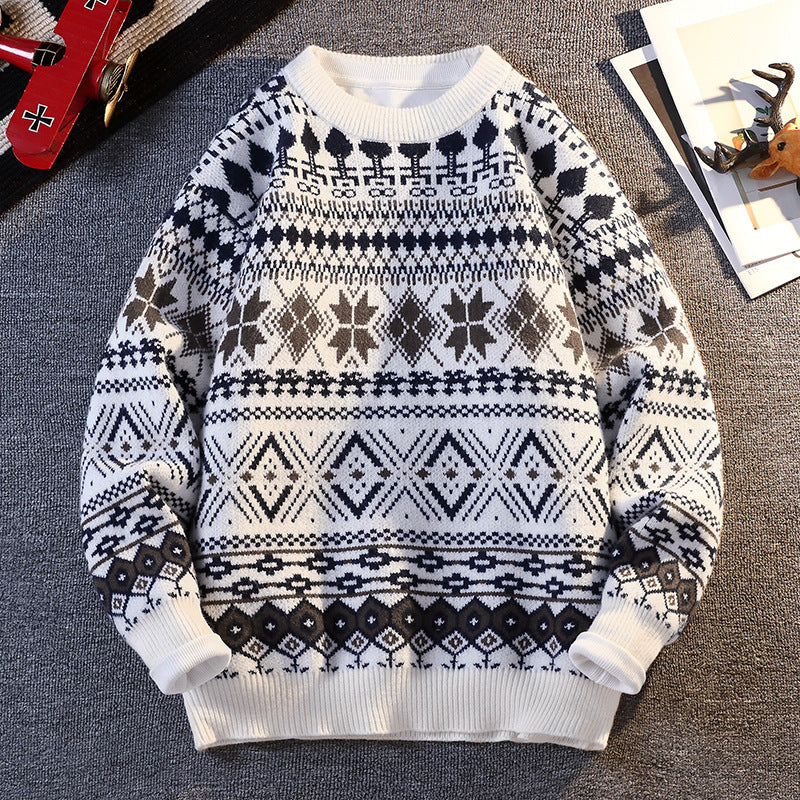 Herren gemusterter Pullover mit winterlichem Design und hohem Kragen EB