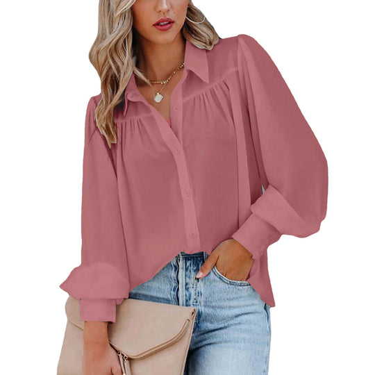 Damen Bluse mit femininen Rüschendetails und lockeren Ärmeln EB