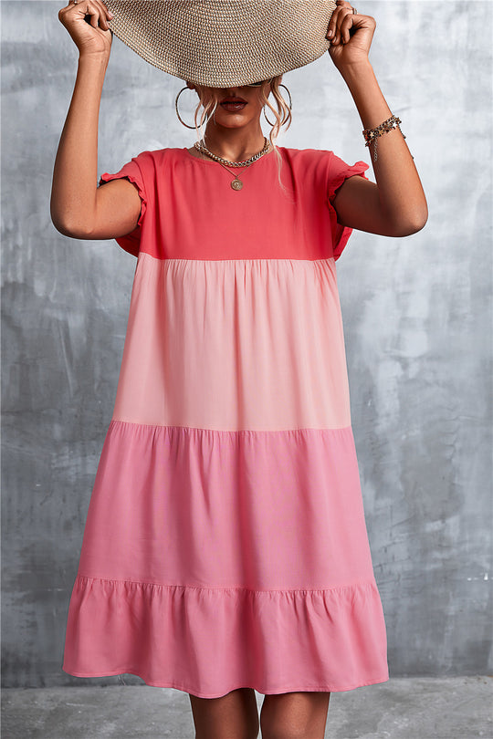 Damen lässiges Sommerkleid mit Rüschendetails und fließendem Schnitt EB