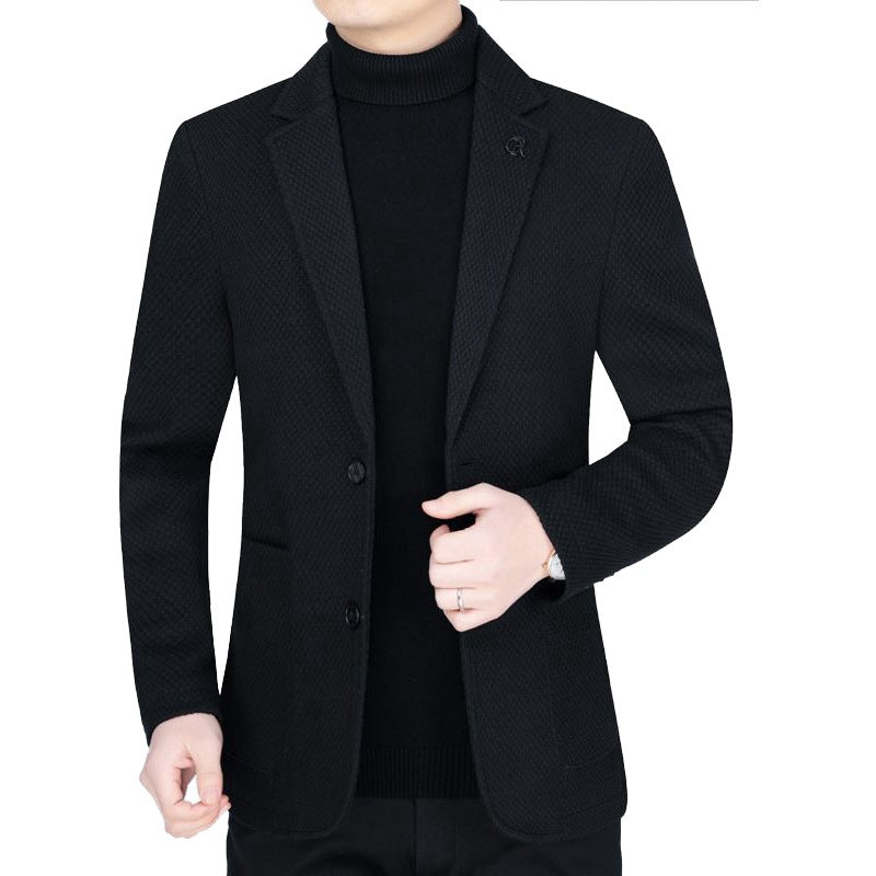 Herren Unstrukturiertes Slim-Fit Reiseblazer aus strukturierter Strickoptik mit aufgesetzten Taschen EB