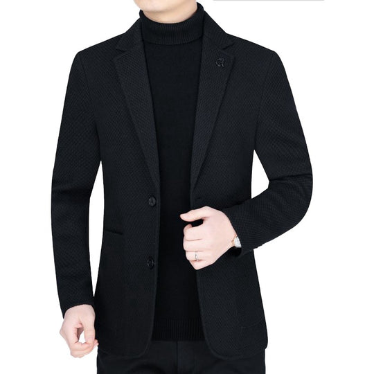 Herren Unstrukturiertes Slim-Fit Reiseblazer aus strukturierter Strickoptik mit aufgesetzten Taschen EB