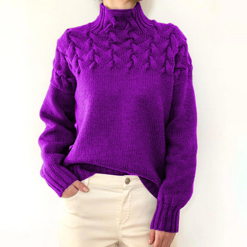 Damen Strickpullover mit hochgeschlossenem Kragen und trendigem Zopfmuster EB