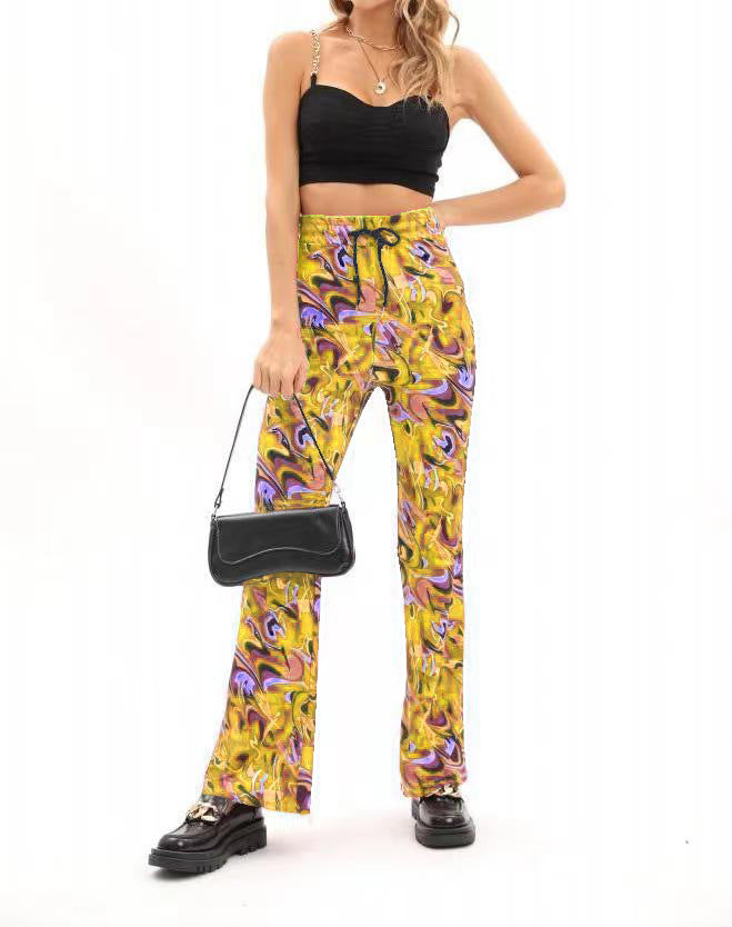 Damen Modeflair Hose mit künstlerischem Muster und elastischem Bund EB