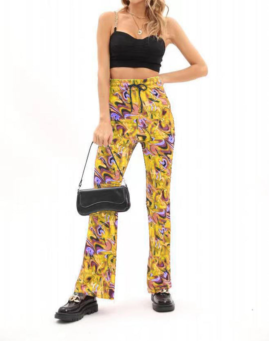 Damen Modeflair Hose mit künstlerischem Muster und elastischem Bund EB