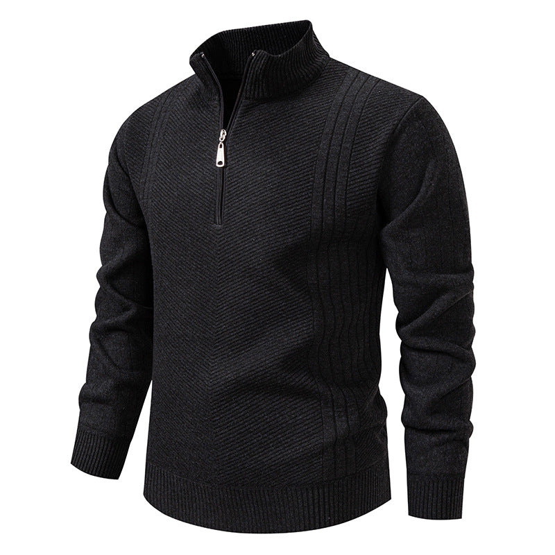 Herren nan Troyer-Pullover mit halbem Reißverschluss, Chevron-Struktur und elastischen Rippbündchen EB