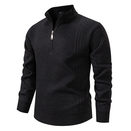 Herren nan Troyer-Pullover mit halbem Reißverschluss, Chevron-Struktur und elastischen Rippbündchen EB