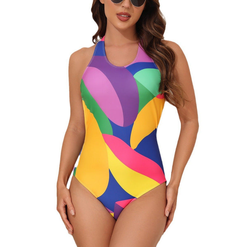 Damen Sportlicher Einteiler Badeanzug mit farbenfrohem Blütenmuster EB