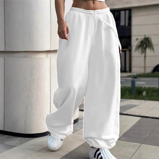 Damen nan weite Baggy-Jogginghose mit hohem Komfortbund, Kordelzug und elastischen Knöchelbündchen EB