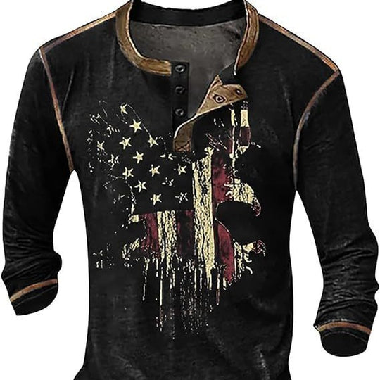 Herren Langarmshirt mit künstlerischem Grafikdruck und praktischem Knopfverschluss EB