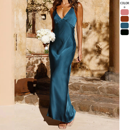 Damen Elegantes und Figurbetontes Abendkleid mit Tiefem V-Ausschnitt und Schmalem Schnitt EB