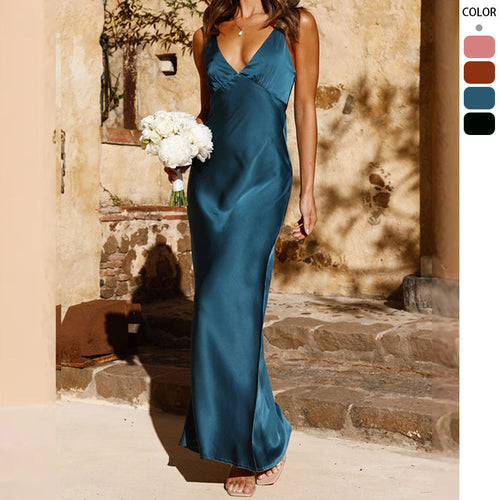 Damen Elegantes und Figurbetontes Abendkleid mit Tiefem V-Ausschnitt und Schmalem Schnitt EB