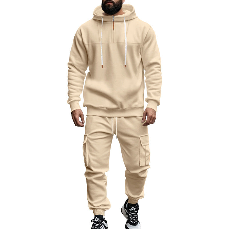 Herren nan Cargo-Jogginganzug mit Halbzip-Kapuzenpullover und tapered Cargohose EB