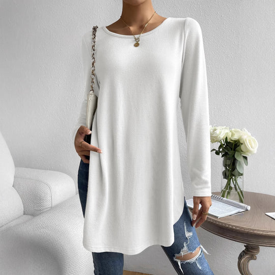 Damen Lockeres Langarmshirt mit elegantem Rundhalsausschnitt EB