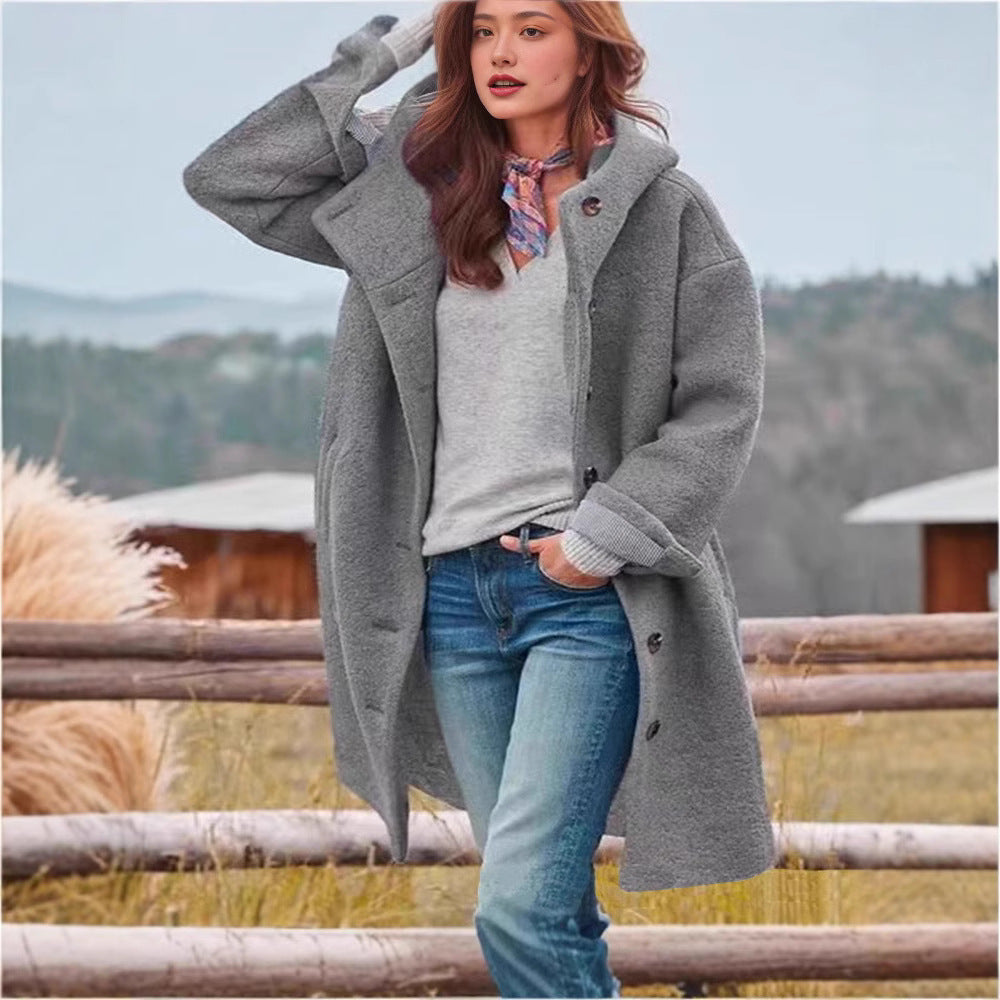 Damen Oversized Wollmantel mit praktischem Knopfverschluss EB
