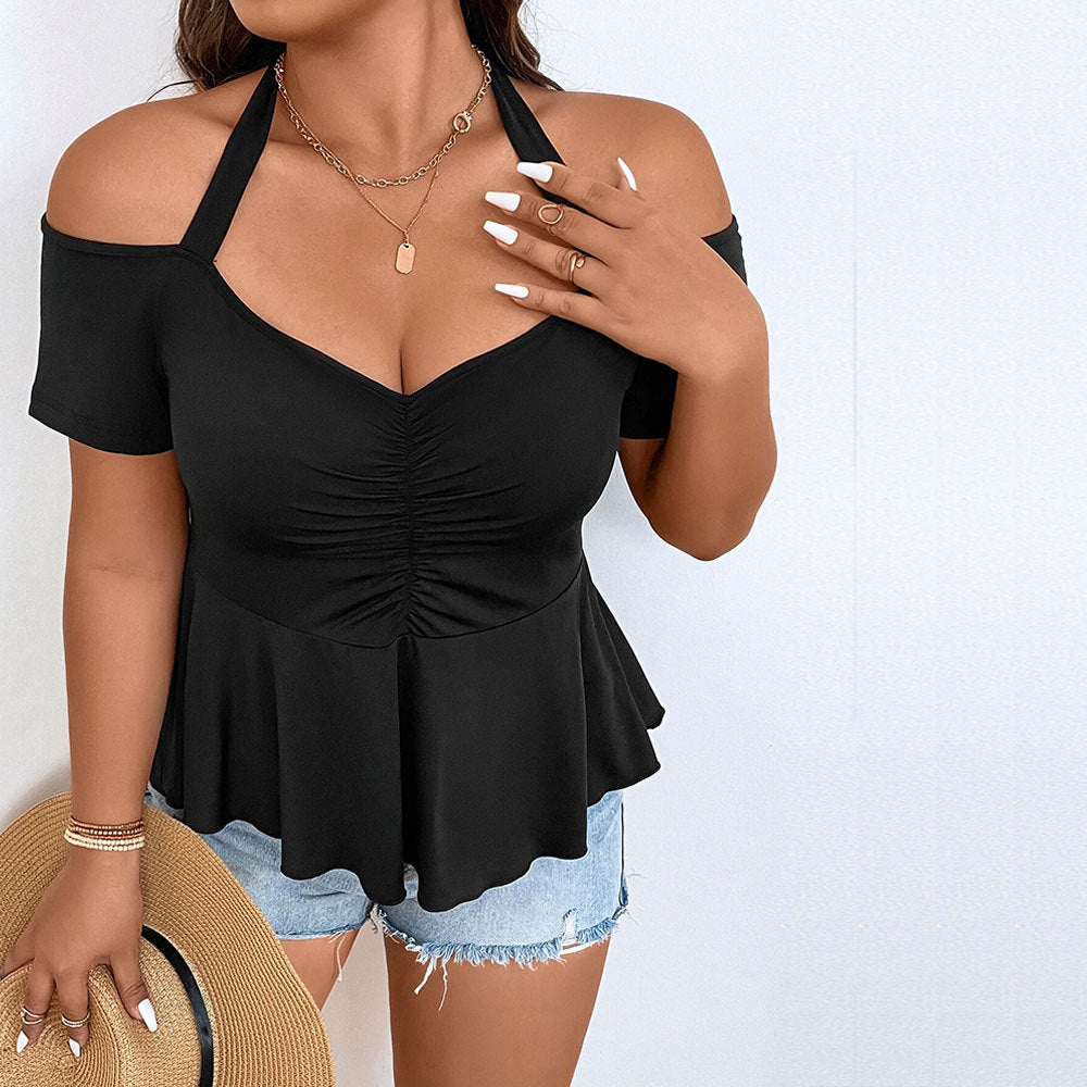 Damen Oberteil mit schulterfreiem Design und gerafftem Saum EB
