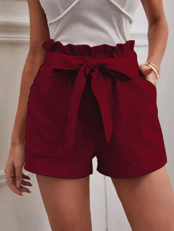 Damen elegante Shorts mit Bindegürtel und breitem Bund EB